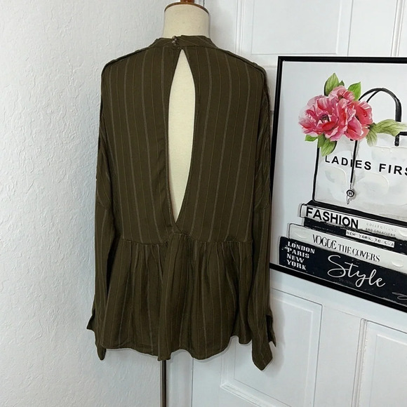 Free People Green Striped Oversized Blouse XS - Picture 3 of 7